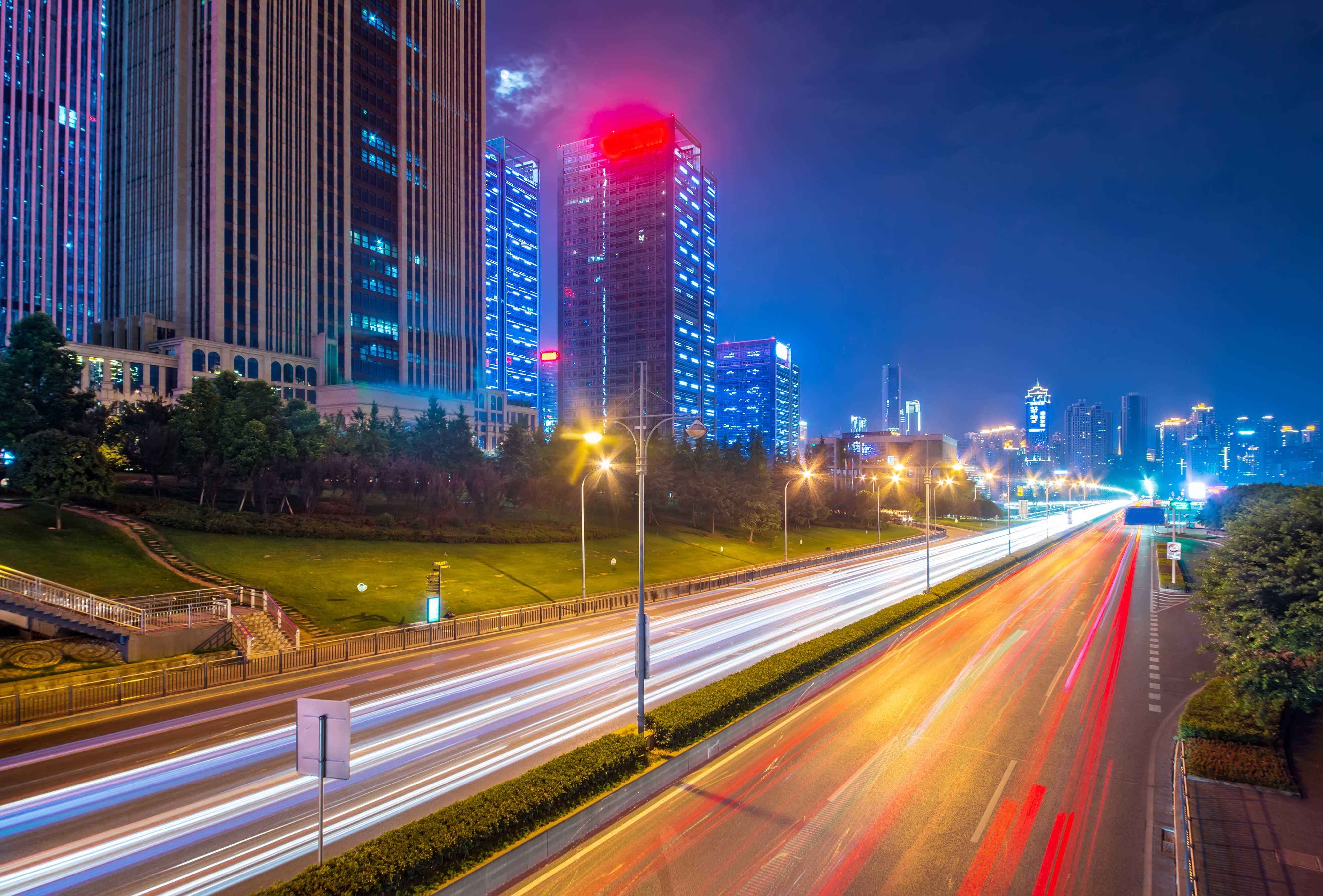 City night traffic showing connected network infrastructure