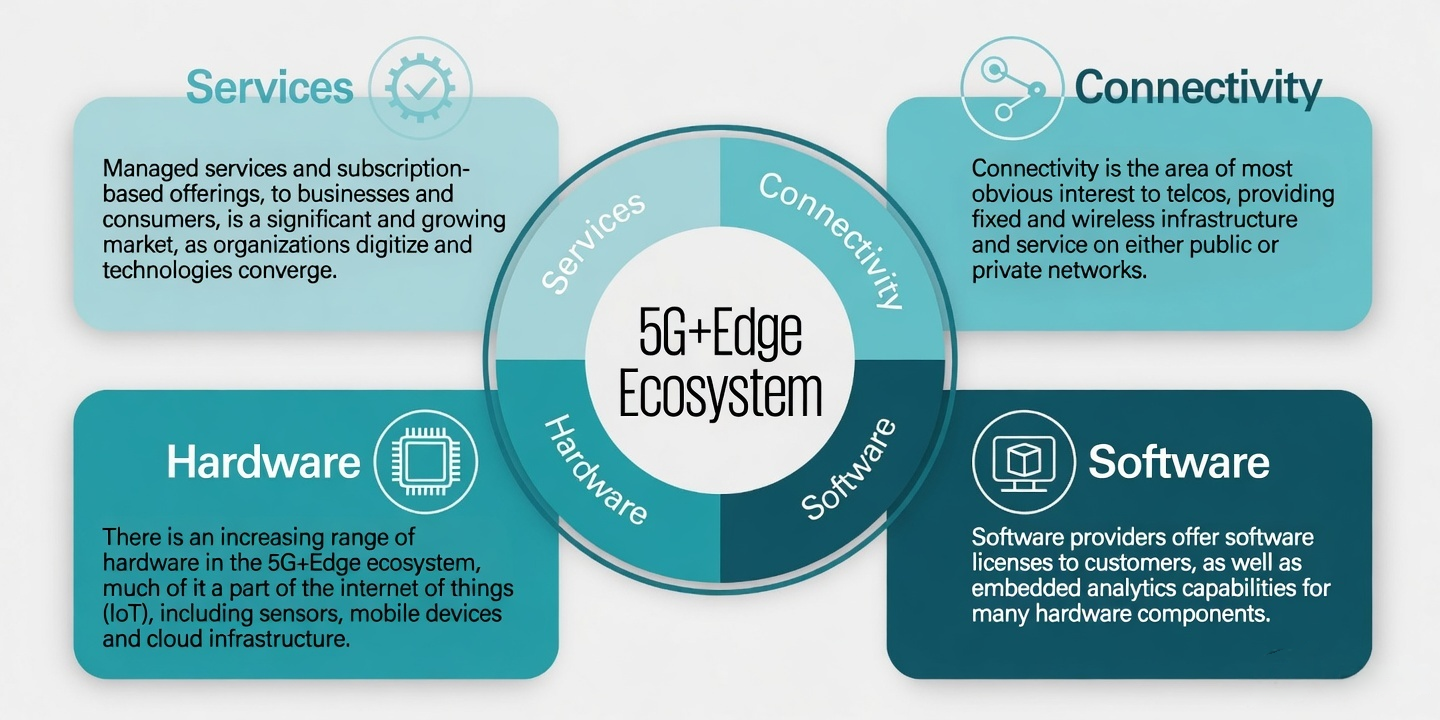 The 5G plus edge ecosystem showing services, connectivity, hardware and software