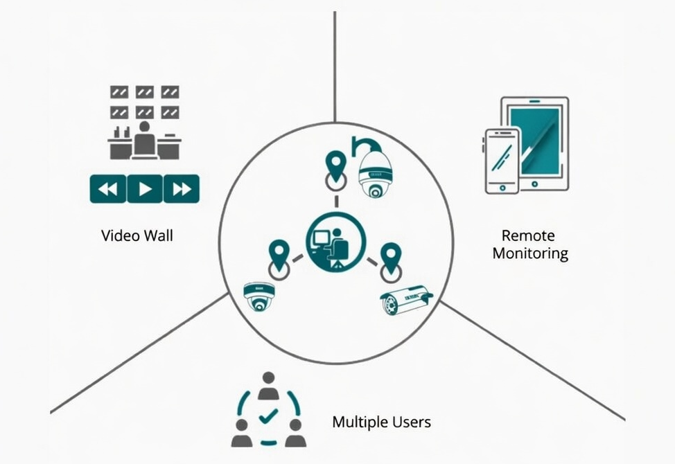 Remote monitoring with centralized multi-location surveillance